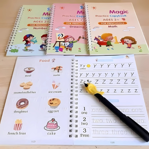 Sank Magic Practice Copy Books (4 Magic Copybooks + 10 Extra Refills + 1 Magic Pen)