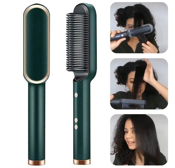 Hair Straightener Brush & Curling Comb 2 In 1